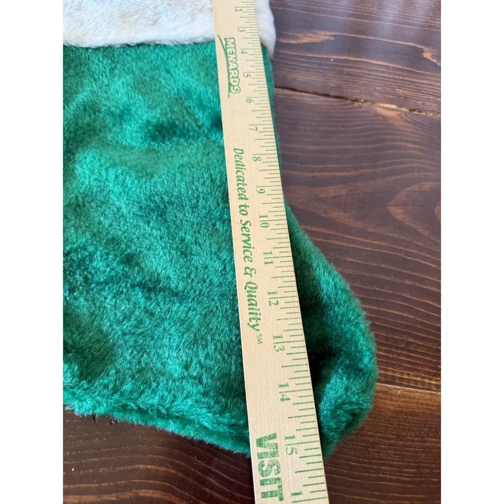 VTG Santa's Best Green Plush Faux Fur Christmas Stockings Set of 2 White Cuff